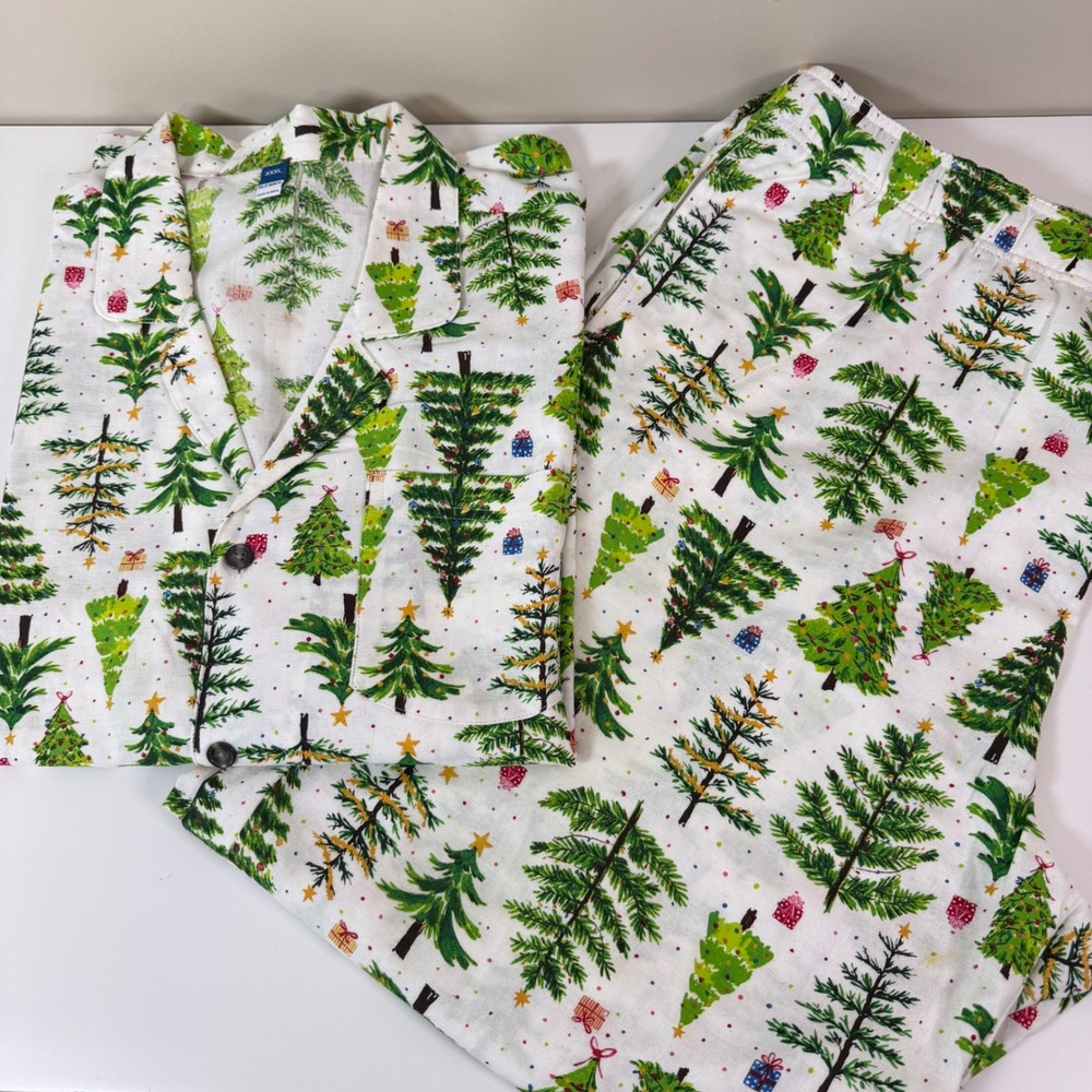 Old Navy Pajama Set Unisex XXXL Christmas Tree Print Cotton Sleepwear Lounge